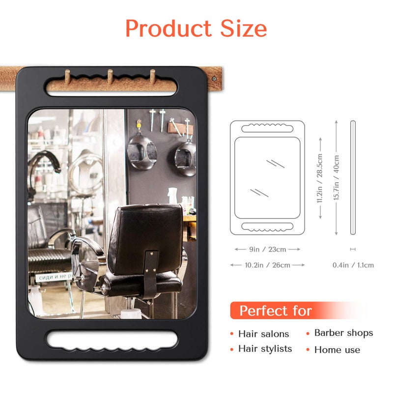 TASALON Unbreakable Hand Mirror with Double Handle - Large Handheld Barber Design for Hair and Beauty Salon - Durable Hand Held for Barbershop - Lightweight Haircut Mirror with Double Handgrip - Image 3